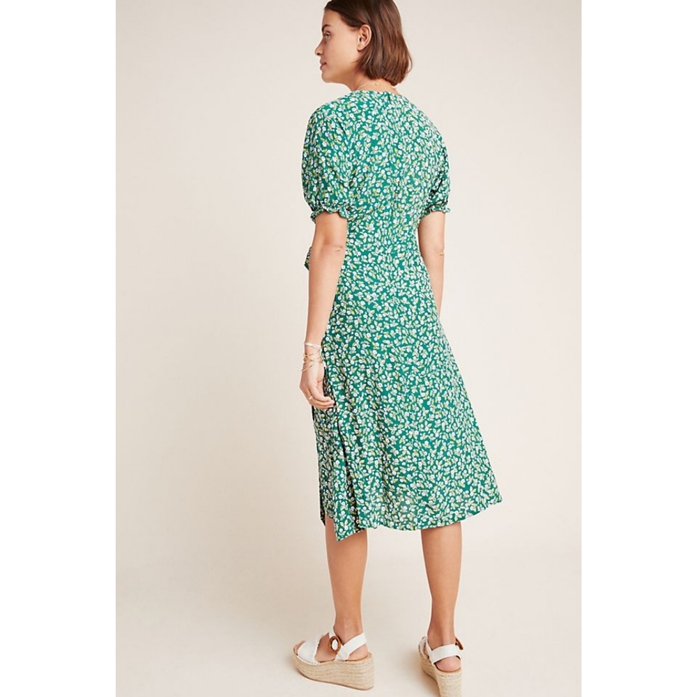 Faithfull The Brand Anthropologie Farah Midi Dress Green Floral 2 - Picture 4 of 13